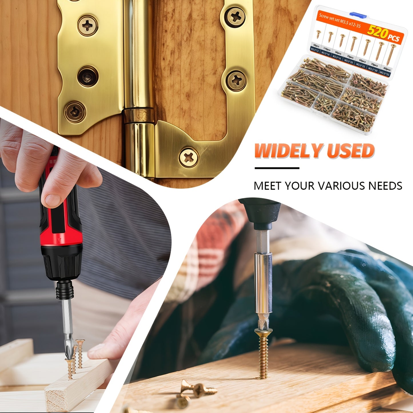 520pcs Countersunk Self-tapping Screw Set, M3.5/12/14/16/20/25/30/35mm Multi-size Specifications, Colorful Cross-head Design - Includes Screwdriver Bit, Multi-functional And Durable, Suitable for Industrial, Home, And Furniture Applications