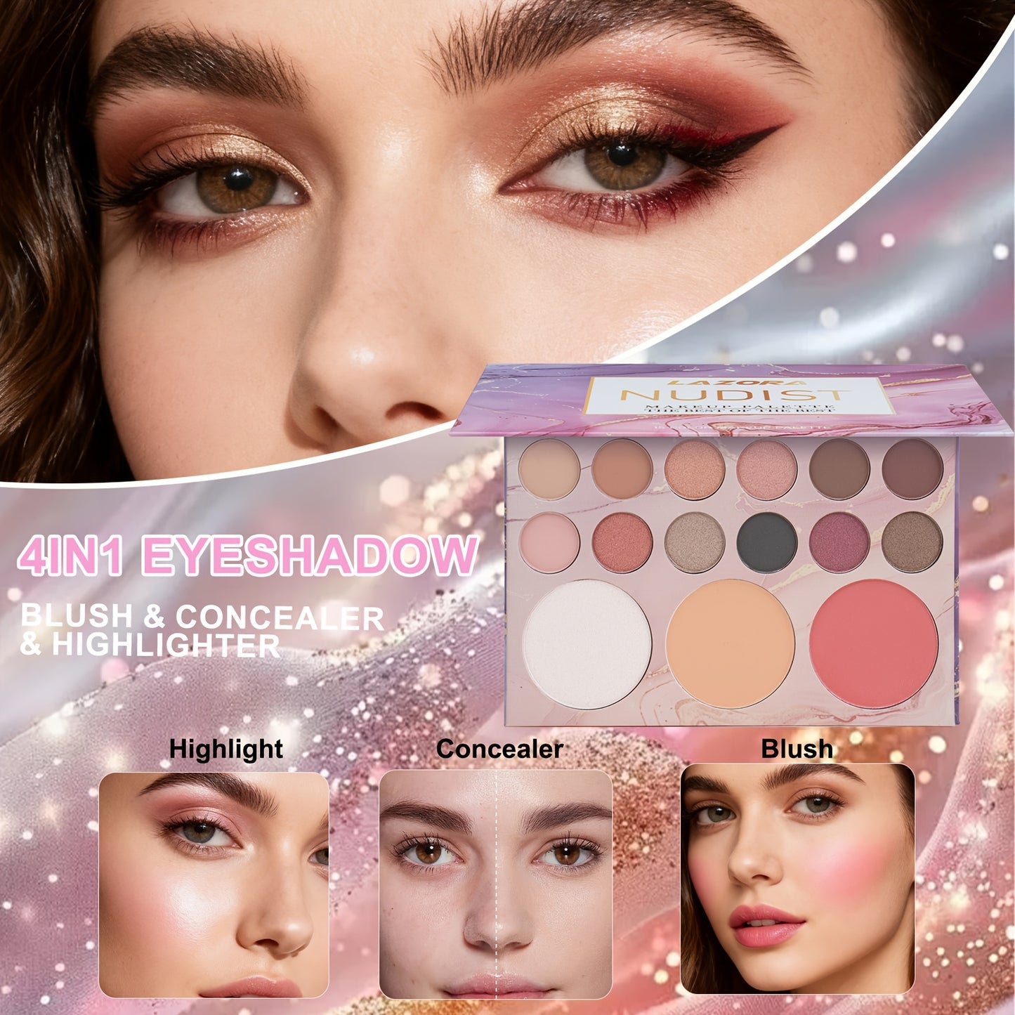 21pc Full Makeup Set for Women – Foundation 18-Colour Eyeshadow Palette Lipstick Eyebrow Pencil – Complete Cosmetics Kit Gift for Girls