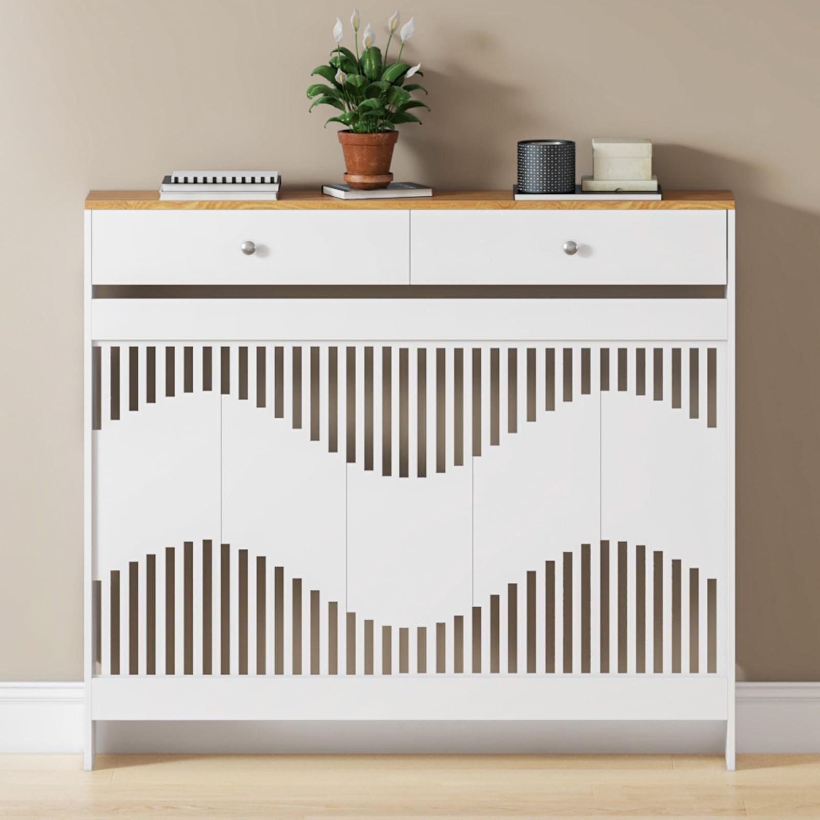 Radiator Cover with 78cm, 109cm, Wood, White MDF Drawers Storage Modern Contemporary