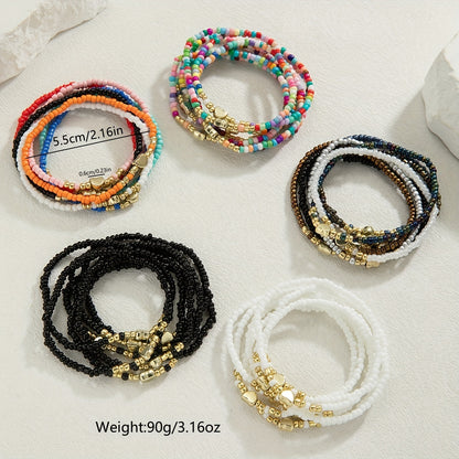 35pcs Bohemian Style Mixed Color Seed Bead Stackable Heart Bracelet Set, Holiday Gift Bracelet