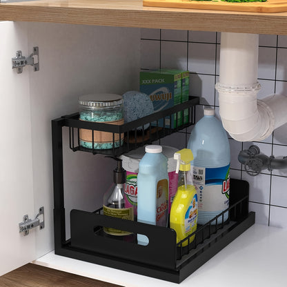 2pcs/1pc Metal Storage Rack, Practical Storage Rack for Sink, Kitchen, Office, Double-Layer Pull-Out Design, Kitchen And Home Storage, Storage Basket