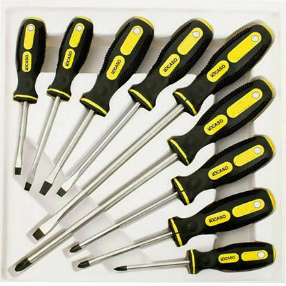 9 Pcs Magnetic Screwdriver Set - Heavy Duty Magnetic Screwdriver with 5 Flat & 4 Cross Head - Screwdriver with Non-Slip Grip for Repairing Office & Home Appliances