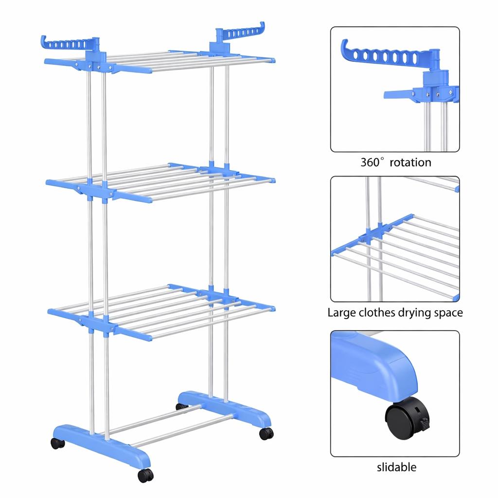 4 Tier Extra Large Clothes Airer Indoor Foldable Outdoor Laundry Dryer Rack Line Hangable Hanger Racks