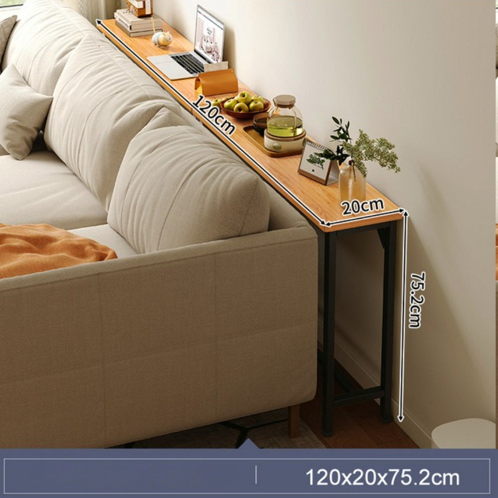 Minimalist Wooden Console Table - Slim Wall-Mounted Single/Double Tier Entryway Shelf with Carbon Steel Frame, Space-Saving Narrow Hallway Table, Bedroom/Living Room Table (80x20cm, MDF Wood + Black/White Metal)