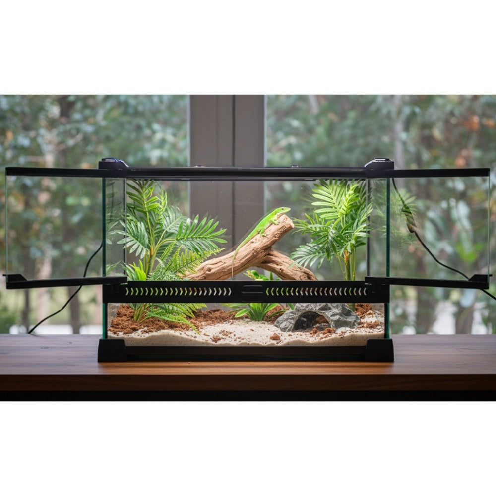 Glass Reptile Terrarium Vivarium Tank – Ventilated Habitat for Lizards, Frogs, Snakes & Spiders, Horizontal & Vertical, Leakproof Base