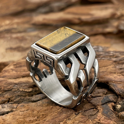 Men's Titanium Stainless Steel Retro Faux Gemstone Agate Stainless Steel Ring Durable Anti-allergic Men's Fashion Jewelry Anniversary or Birthday Gift Suitable for Daily Wearing