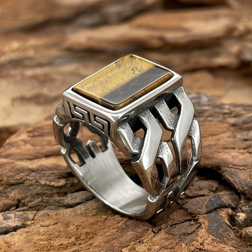 Men's Titanium Stainless Steel Retro Faux Gemstone Agate Stainless Steel Ring Durable Anti-allergic Men's Fashion Jewelry Anniversary or Birthday Gift Suitable for Daily Wearing