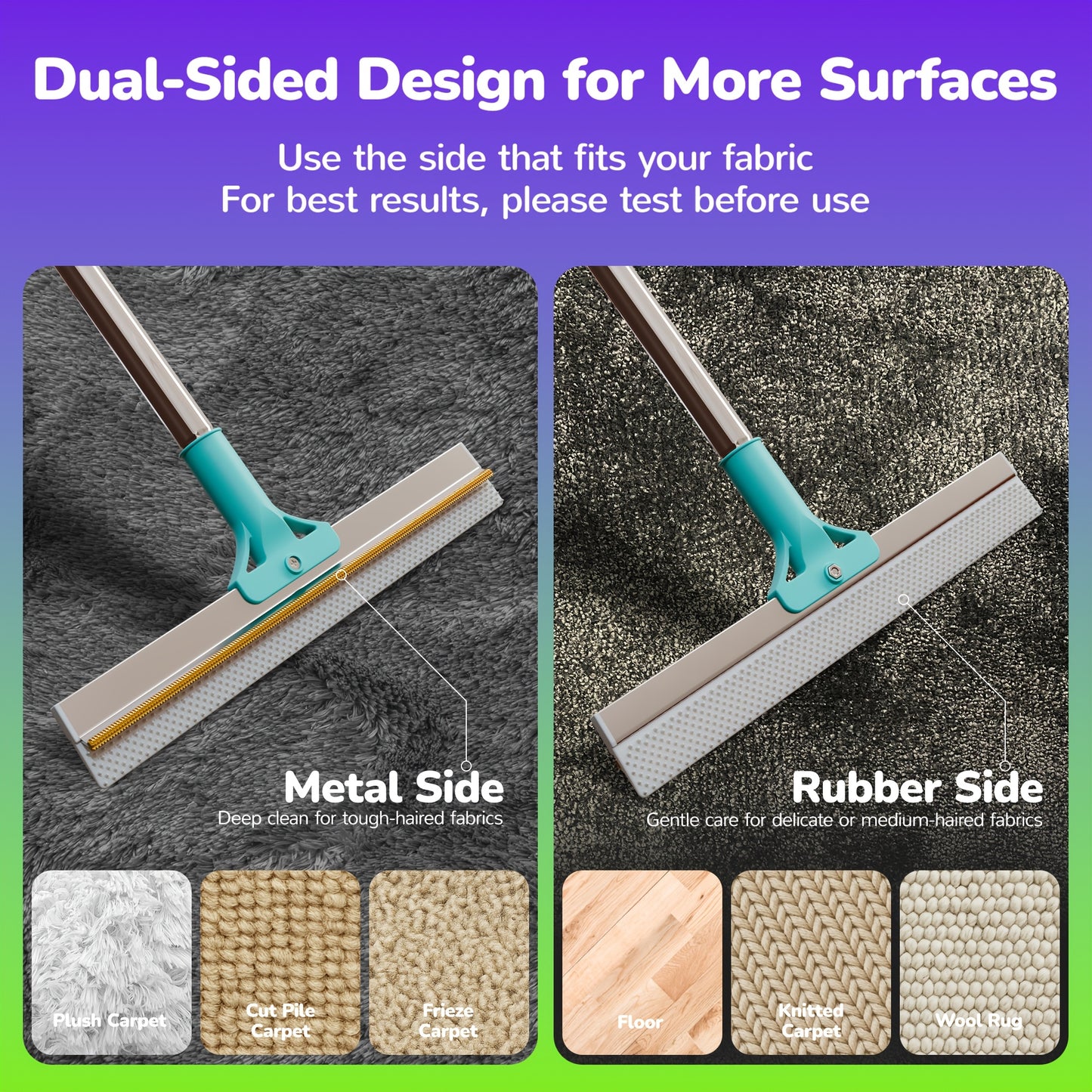 Pet Hair Remover & Carpet Rake - 129.54 cm Long Handle, Extra Wide Head for Deep Clean On Carpets, Rugs And Carpeted Stairs, Reusable Dog And Cat Hair Tool, Spring Cleaning Essential