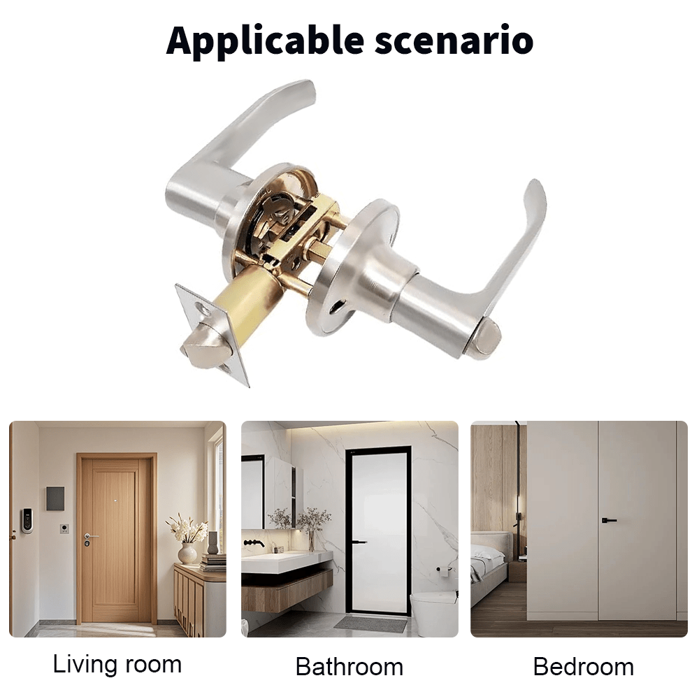 Door Lock with Lock and Key, Door Handle, Safety Key Reversible Lever External, Door Lock, Suitable for Front Door and Bedroom, Anti-picking Lock Core Safety