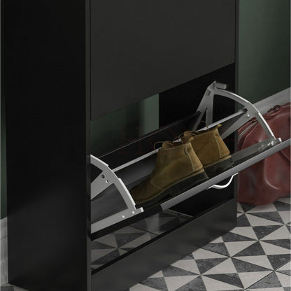Shoe Cabinet with 2-Drawers, Shoe Cabinet with 2 Spacious Drawers Storage Shoe Rack Organizer Stainless Steel Handles, Entryway Hallway Furniture