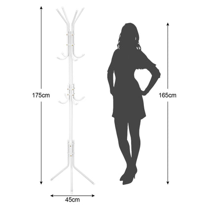 Coat Rack Stand 3-Tier 175cm Tall Metal Coat and Hat Stand with 12 Hooks for Living Room, Bedroom & Hallway