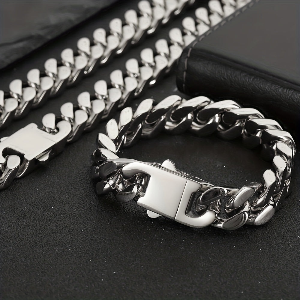 Hip Hop Non-Fading Glossy Stainless Steel Necklace Four Sides Grinding 8.10.12Mm Cuban Chain European And American Rap Men'S Accessory Necklace