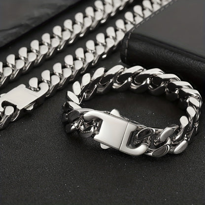 Hip Hop Non-Fading Glossy Stainless Steel Necklace Four Sides Grinding 8.10.12Mm Cuban Chain European And American Rap Men'S Accessory Necklace