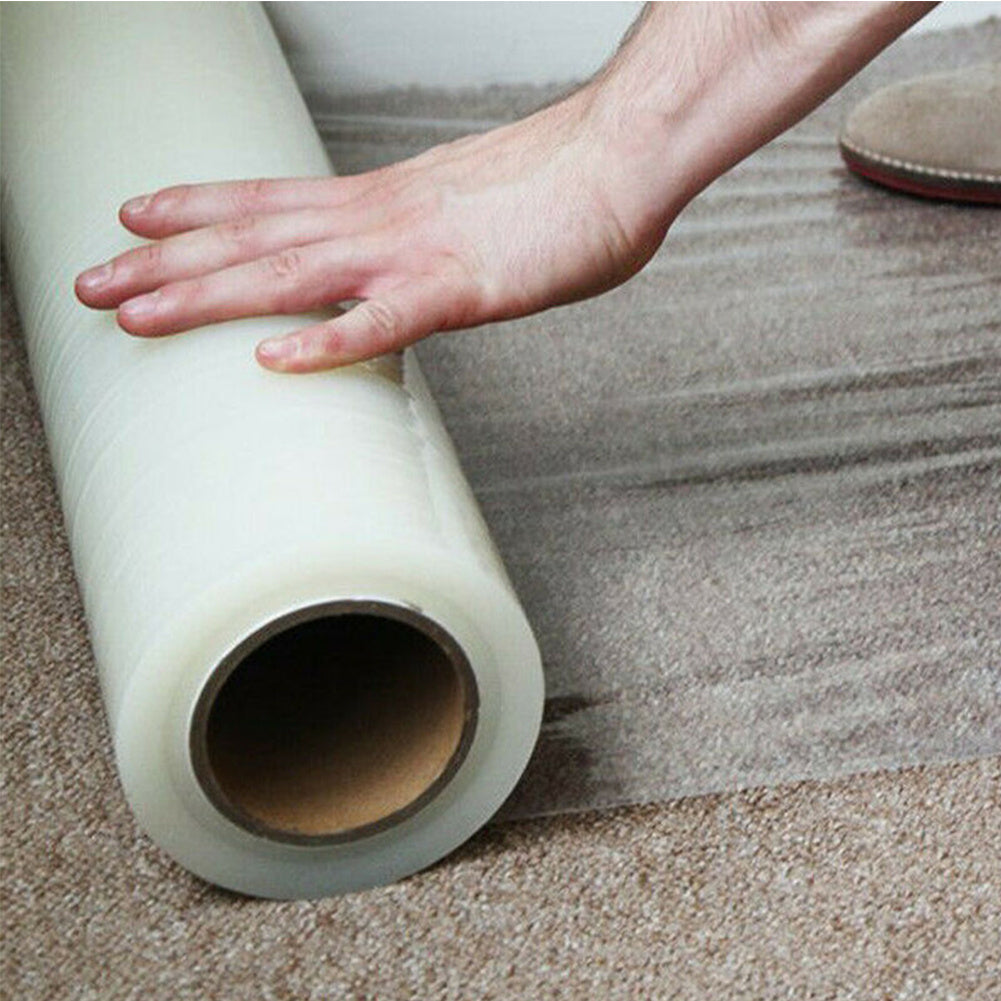 1 Roll Self-adhesive Pallet Shrink Wrap Stretch Film - Heavy Duty Puncture Resistant Waterproof Floor Carpet Protection Film, 60cm x 30m, Clear PE Packaging Cover Roll for Luggage Moving House Furniture Protect Strong Packing Parcel
