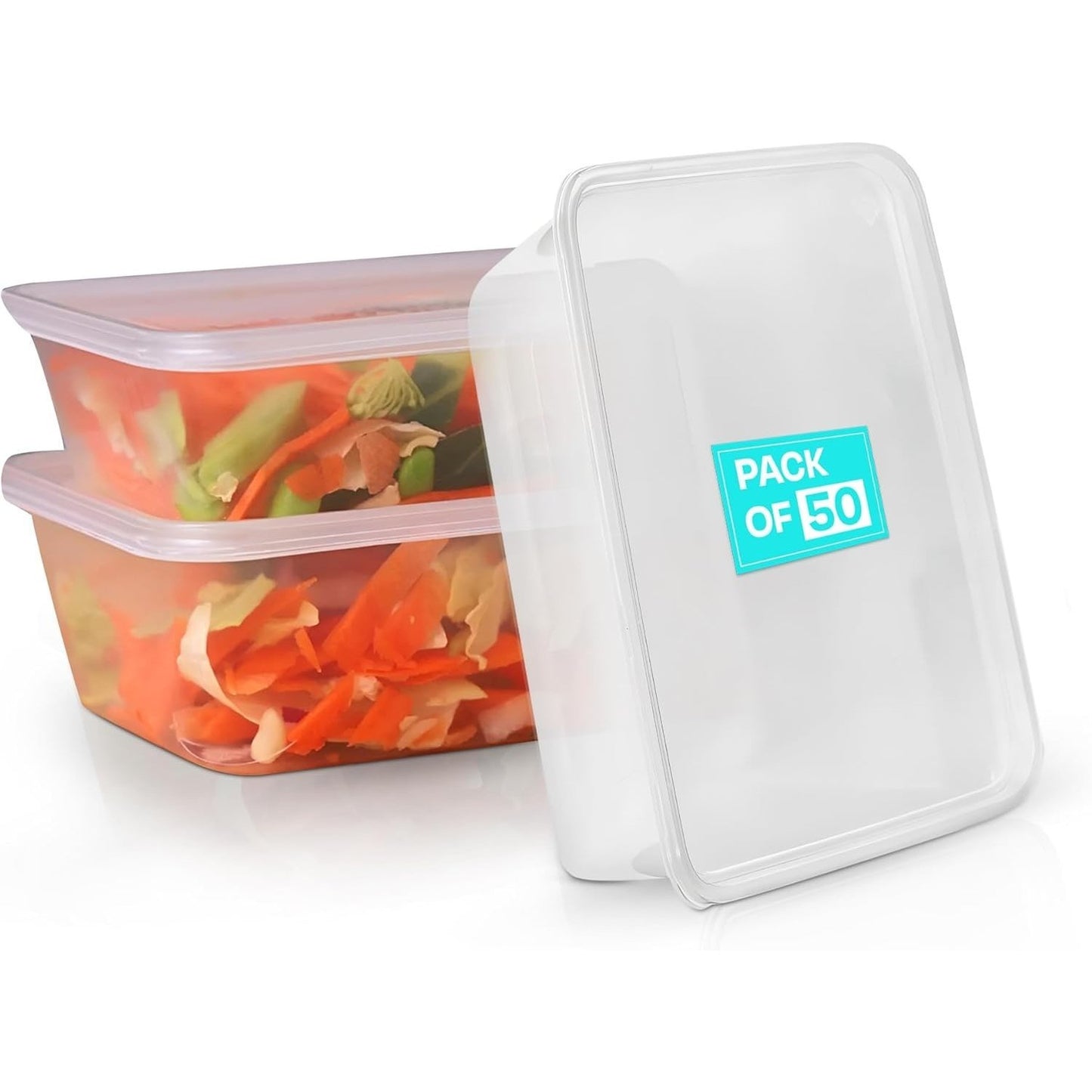 50 X 500ml Plastic Food Containers with Lids - Reusable Free Food Containers with Airtight Lids - Microwavable, Freezer and Dishwasher Safe
