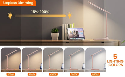 LED Desk Lamp 5 Colour Temperature Modes & Touch Dimmer – Flicker-Free Eye Protection, USB Powered with Timer, Study Reading Office Home Lamp