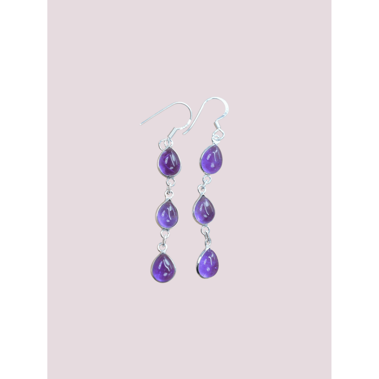 925 Sterling Silver Natural Gemstone 3 stone long Earring, Bezel Set Birthstone Ring, Perfect gift
