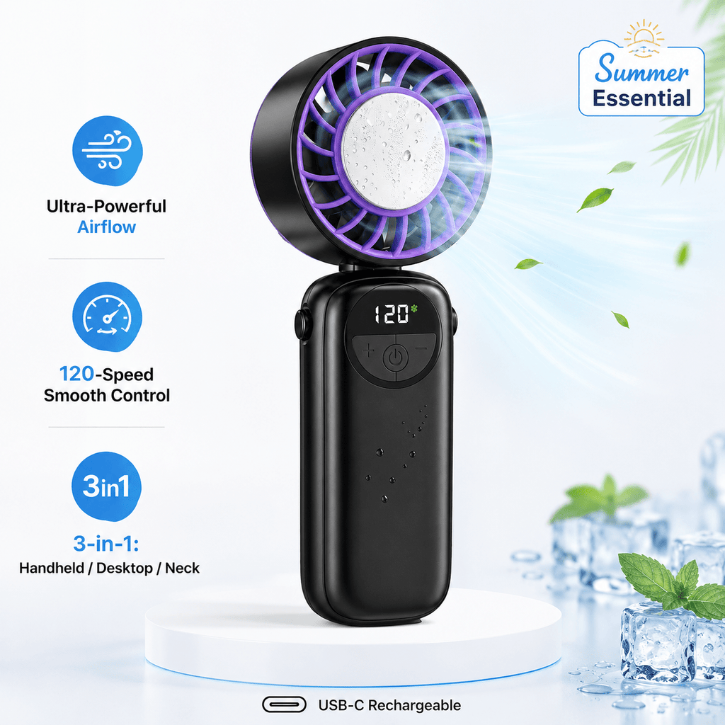 Rechargeable Handheld Fan with LED Display