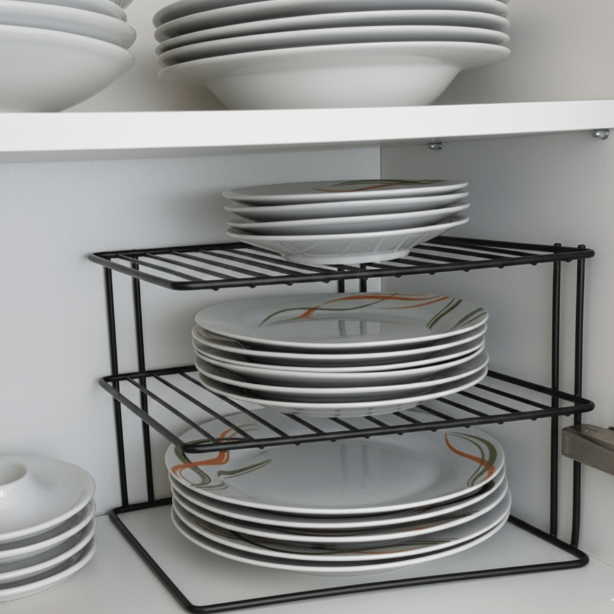 3 Tier White Corner Kitchen Plate Rack Tidy Cupboard Shelf Insert Organiser New