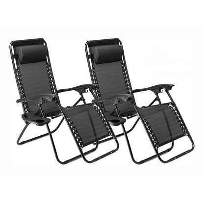 2 x Zero Gravity Reclining Garden Chair Sun Beach Lounger Recliner Outdoor Black