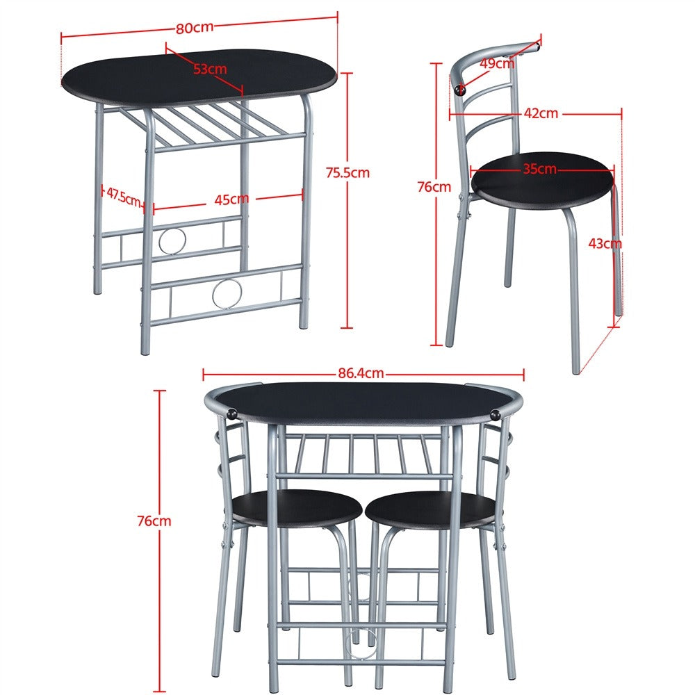 Compact 3-Piece Dining Set with Two Chairs and Storage Shelf - product detail 4