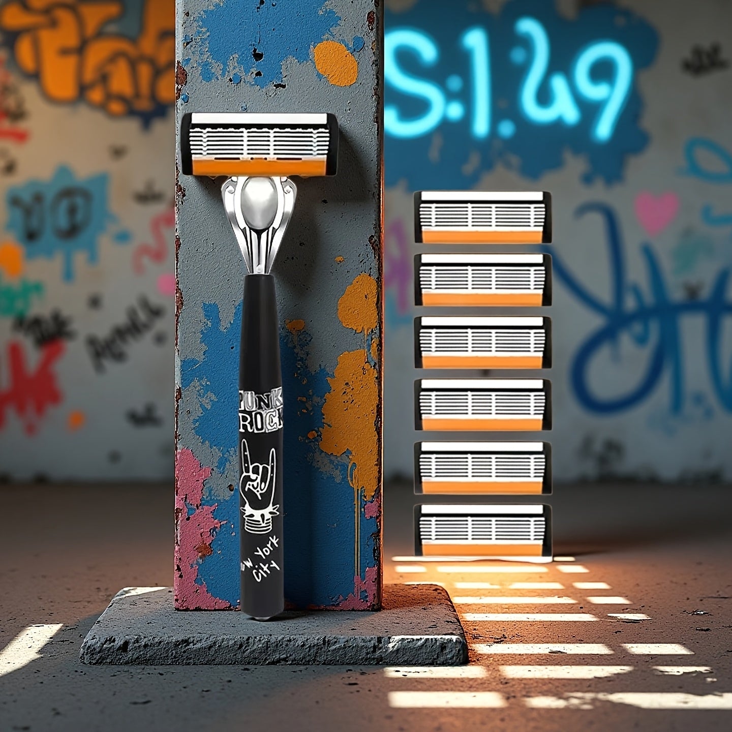 Hip-Hop Style Men'S Manual Razor with Orange And White Blade Color Scheme, Featuring Six Ultra-Sharp Blades. Each Set Includes 2 Premium Handles And 36 Replacement Blade Cartridges, Comes with a Cleaning Brush for Easy Maintenance And Repeated Use