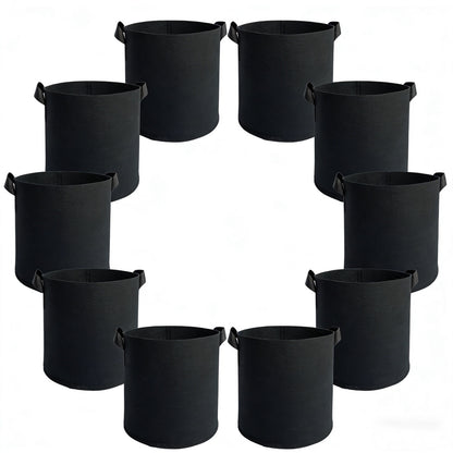 5Pack/10Pack Heavy Duty Grow Bags - Thickened Nonwoven Fabric Raised Garden Plant Pots with Aeration Holes And Sturdy Green Border, Collapsible/Outdoor Self-Watering Bags for Vegetables, Herbs, Flowers, 11.36/18.93/26.5L