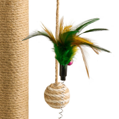 4-in-1 Cat Scratching Post with Sisal Rope, Ball Track & Spring Toy – Interactive Solid Wood Cat Activity Centre, 2 Sizes