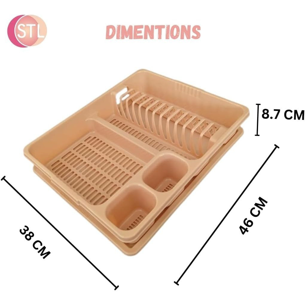 STL Plastic Dish Drainer with Anti-Drip Tray, Capacity for 13 Plates, 5 Color Options, Food Grade, BPA Free, Kitchen Organizer (Grey)