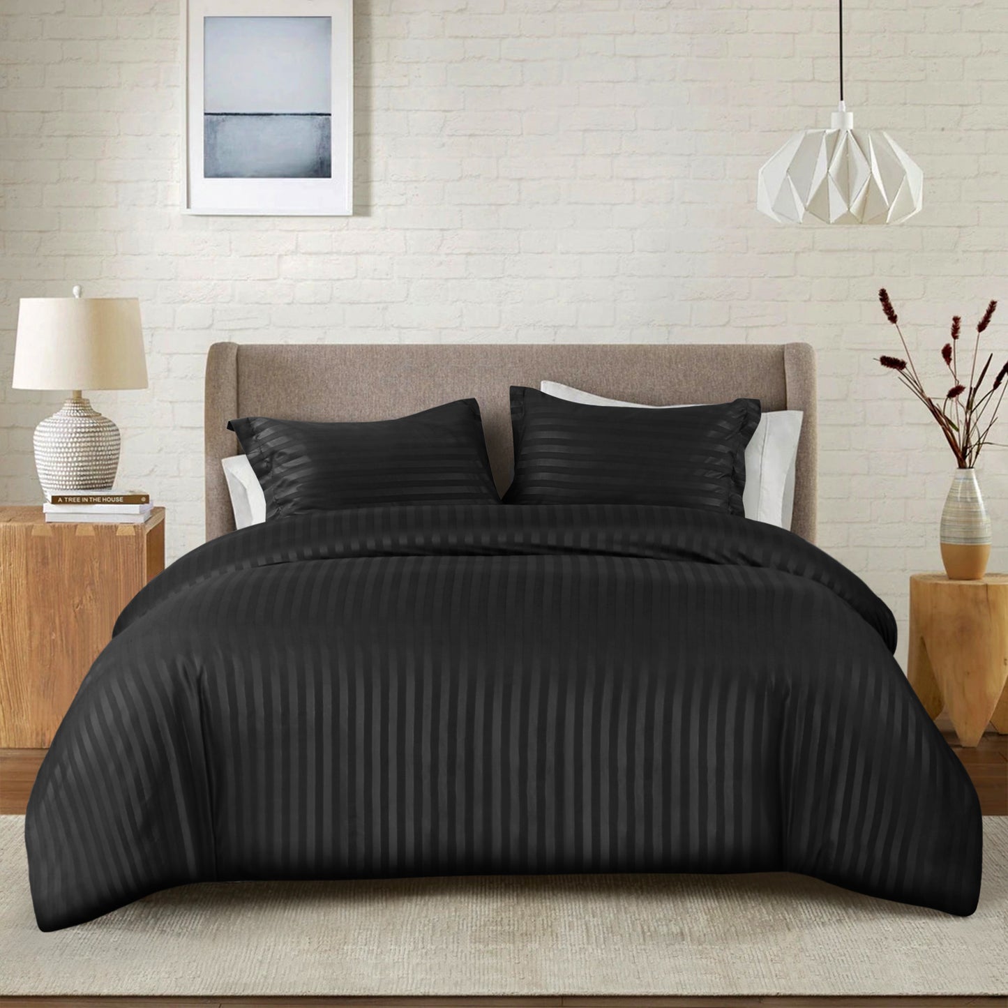 Premium Hotel Quality Satin Stripe Duvet Cover Set Double with Pillowcases | Reversible Soft Quilt Bedding | Easy Care Breathable Luxury Quilt Cover