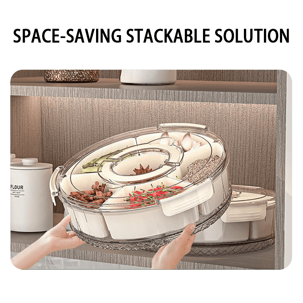 Divided Snack Box with Lid&Handle,6-compartment Snack Box, Reusable Rotating Snack Tray Veggie Fruits Container, Candy Fruit Nut Snack Party Entertainment Picnic Portable Tray