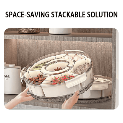 Divided Snack Box with Lid&Handle,6-compartment Snack Box, Reusable Rotating Snack Tray Veggie Fruits Container, Candy Fruit Nut Snack Party Entertainment Picnic Portable Tray