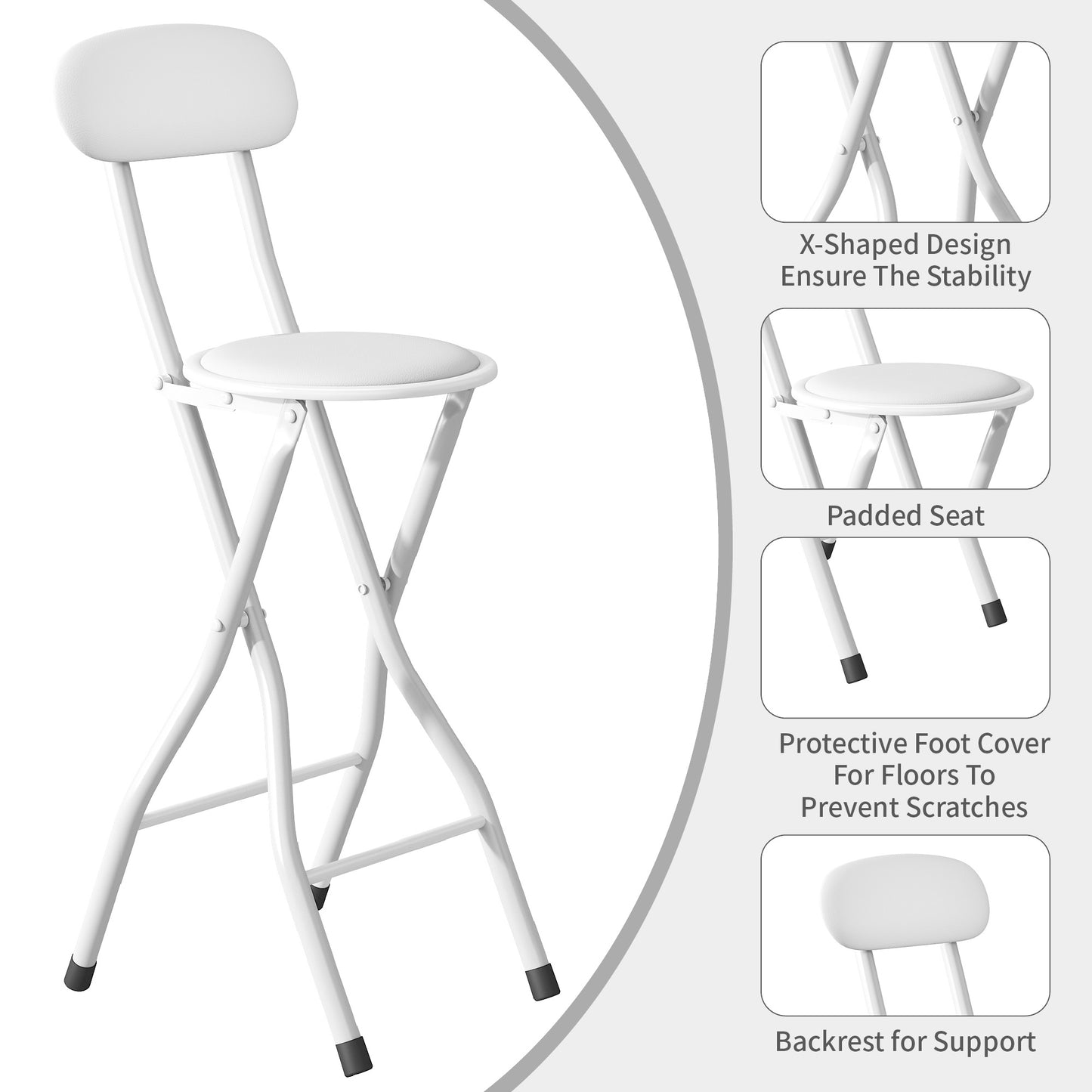 Set of 1 Folding Bar Stool, Breakfast Barstool Kitchen Restaurant Seating, Faux Leather Foldable Chair with Metal Frame, Padded High Chair