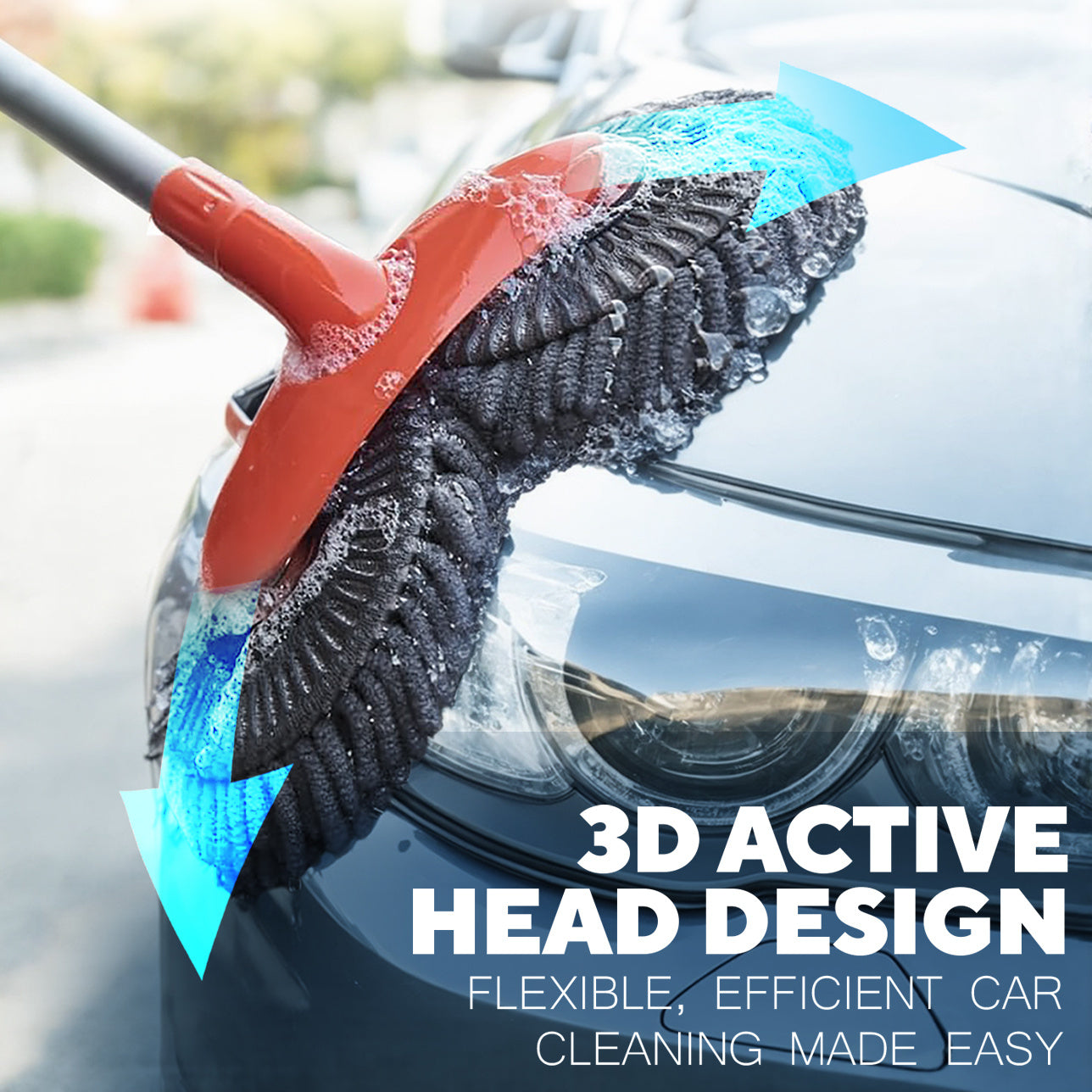 Car Wash Brush Mop Kit, Mitt Sponge with 111.76cm Long Handle Car Cleaning Supplies Kit, Duster Washing Car Tools, Double Brush Head Mop, Car Care Kit of Scratch-Free Replacement Head for Car RV Truck, 360° Rotating Double-Head Mop, Adjustable Telescopic
