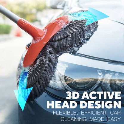Car Wash Brush Mop Kit, Mitt Sponge with 111.76cm Long Handle Car Cleaning Supplies Kit, Duster Washing Car Tools, Double Brush Head Mop, Car Care Kit of Scratch-Free Replacement Head for Car RV Truck, 360° Rotating Double-Head Mop, Adjustable Telescopic