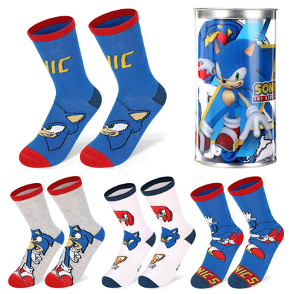 Sonic the Hedgehog 4 Pair Ankle Cotton Socks for Kids - Ideal Kids Children Gift - Packed in Round Money Piggy Bank Plastic Cylinder