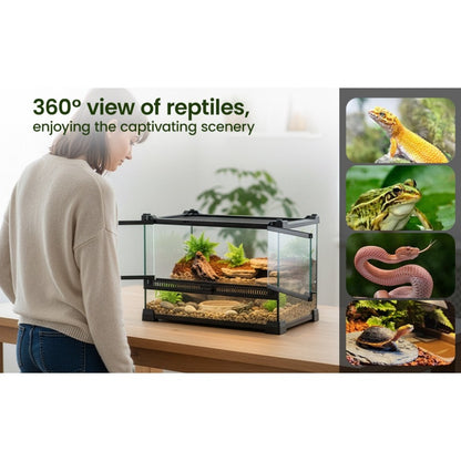 Glass Reptile Terrarium Vivarium Tank – Ventilated Habitat for Lizards, Frogs, Snakes & Spiders, Horizontal & Vertical, Leakproof Base