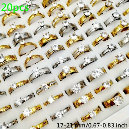 Wholesale 20pcs/pack of Women's Fashionable Stacked Rings Stainless Steel Rings Suitable for Men and Women with Ring Sizes Ranging From 17mm to 21mm Mixed Design Suitable for Parties Gatherings Gifts Charm Finger Rings Set Without Boxed Packaging
