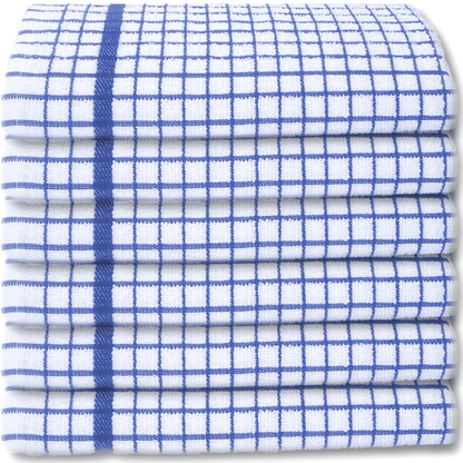 Pack of 6 Large Tea Towels 40x60cm – 100% Cotton Luxury Check Soft Kitchen Towels – Highly Absorbent Dish Cloths – Durable Washable Tea Towels for Drying Dishes, Cleaning, Cooking, Household, Restaurant, Bar, Café, Catering, Commercial & Professional Kitc
