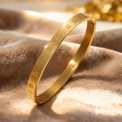 18K Gold-Plated 304 Stainless Steel Stackable Bracelets for Women, 5pcs Waterproof Roman Numeral Lucky Flower Design Cubic Zirconia Sleeves, Women's Daily Party Fashion Luxury Jewelry Gifts, Mother's Day Gifts