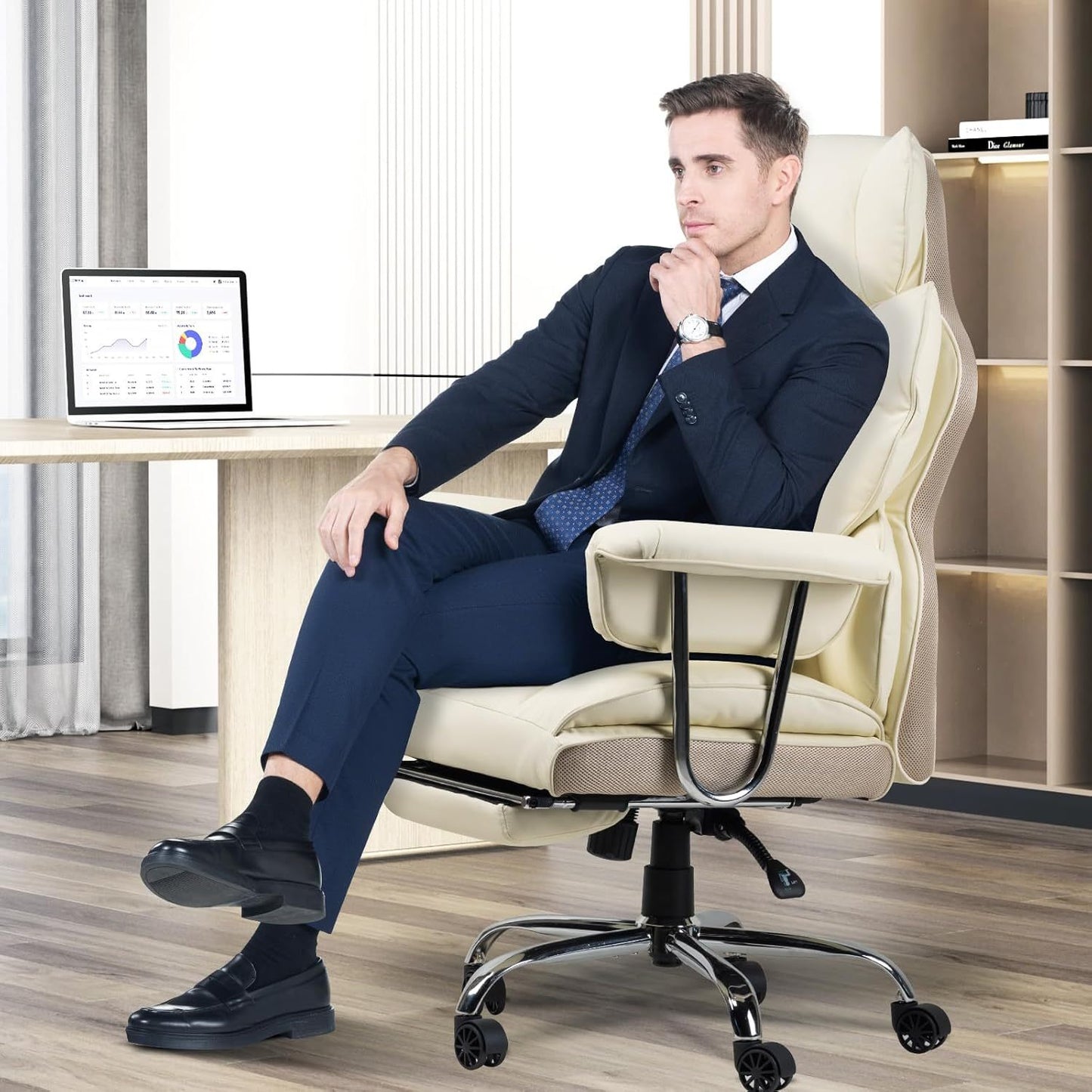 GartistGo Executive Office Chair Desk Chair, PU Computer Recliner, Ergonomic Office Chair with Footrest, Heavy Duty Leather Office Chairs for Home Office, High Back Swivel Chair