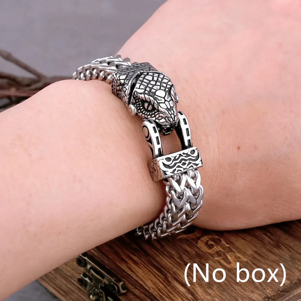 Viking Snake Head Stainless Steel Bracelet