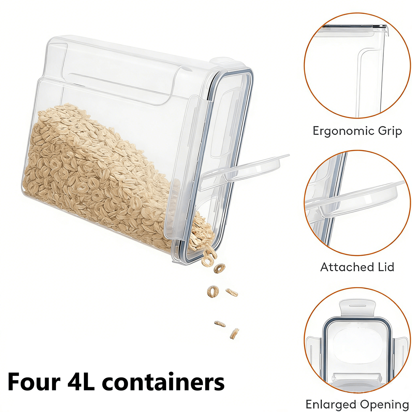 4L Or 2.5L, Leak-Resistant, And Reusable Food Storage Jars with Lids, (4 Jars And 4 Lids Included)Designed for Portability And Stacking, Suitable for Cereals, Snacks, Tea, And Pasta, Includes Labels And Markers, Ideal for Kitchen Use