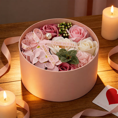 Bath Soap Gift Box, Artificial Flower Bouquet, card, Scented Rose Petal Gift for Valentine'S Day Anniversary, Christmas, Birthday Gift for Women, Girlfriend, Wife