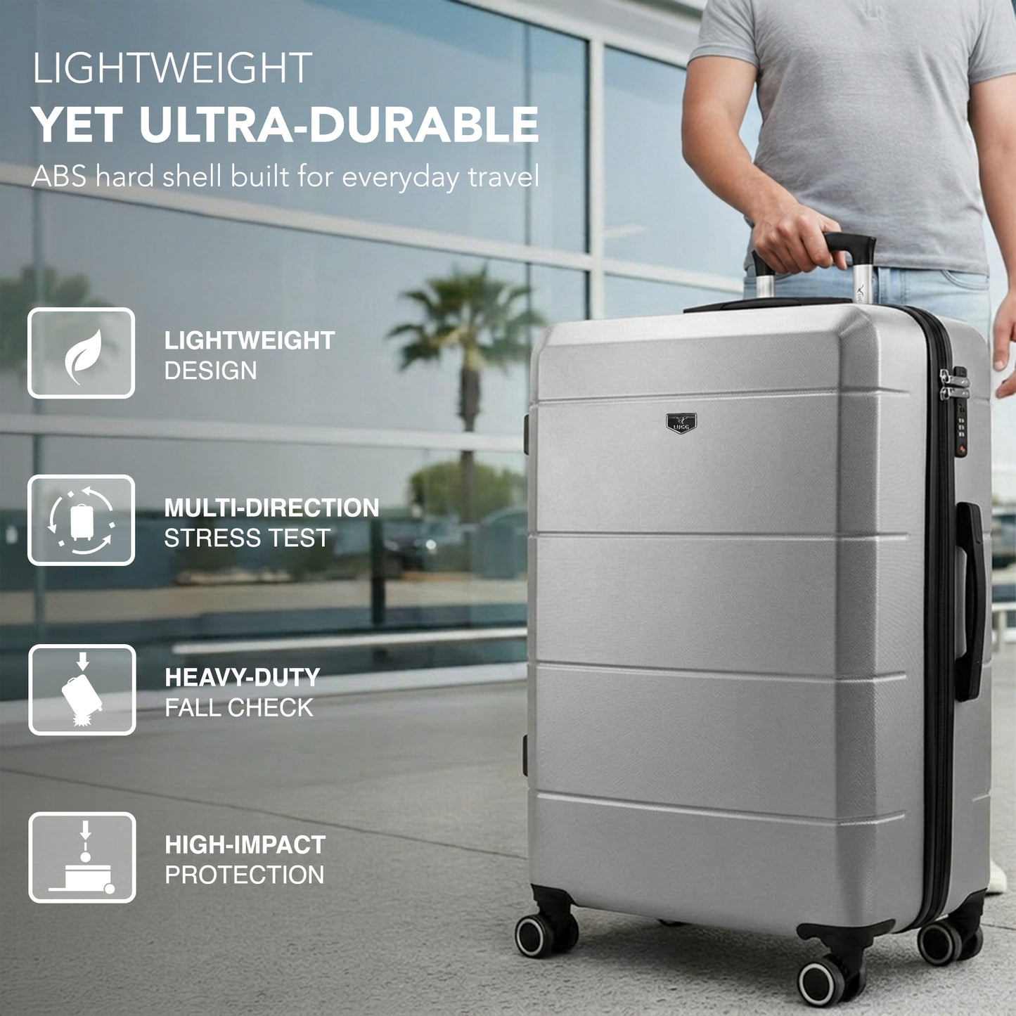 LUGG - Jetset 75x49x29cm Large Suitcase – Lightweight Hard Shell Luggage with TSA Lock – Water-Resistant ABS Spinner Suitcase – 4 Wheels Travel Bag- Midnight Blue (28 inch)