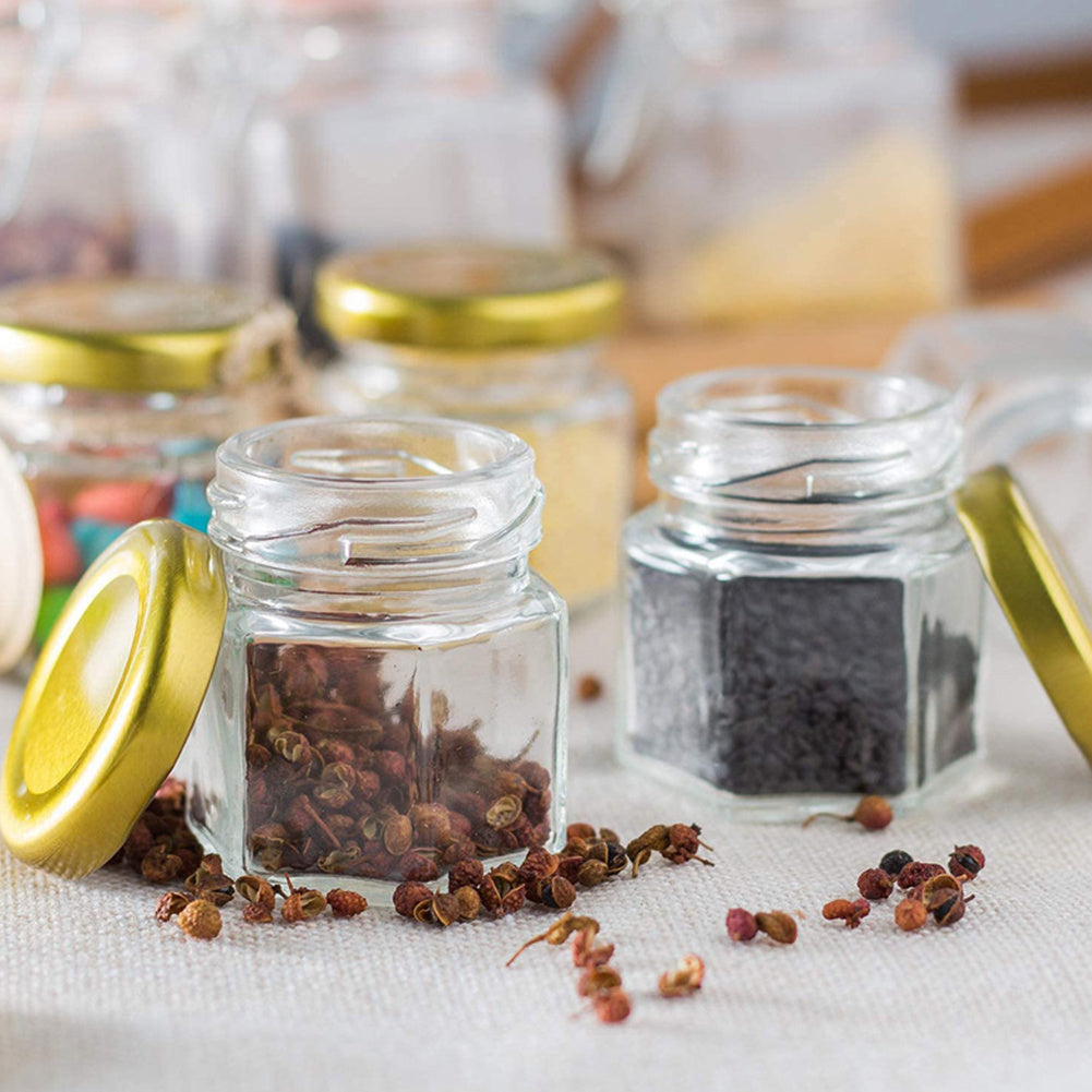 20 Pack Glass Jars With Lids, 45ML Mini Jars With Golden Lids Honey Spice Herb Jam Bottles Round Glass Jam Jars For Spices, Herbs, Jams, Crafts, Wedding Party Favors, Decor