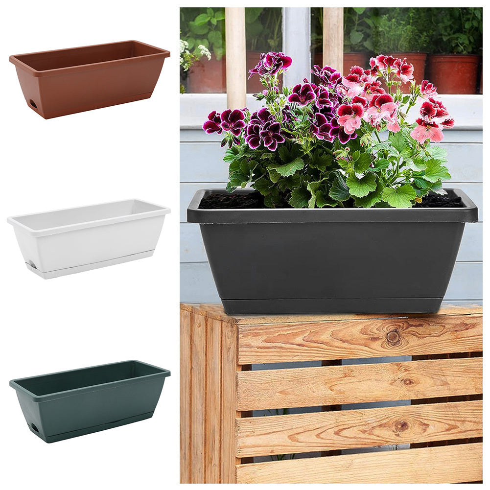 5-Pack Large Weatherproof Rectangular Garden Planters | Garden Urns | Flower Pots | Windowsill Flower Pots | Horon Pots – Thickened PP Self-Watering Grow Box – Dark Grey (42.5L x 19W x 13.5H cm / 17 x 7.5 x 5.3 in), with Tray, Indoor/Outdoor Herb & Vegeta