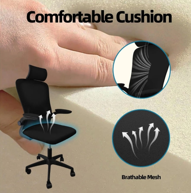 Ergonomic Mesh Office Chair Adjustable Lumbar Support Headrest+ Flip-Up Armrests Black