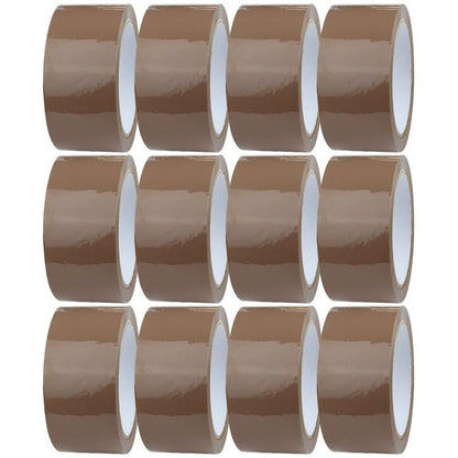 Brown Packaging Tape 12 Rolls 48mm x 66m Strong Adhesive Parcel Packing Tape for Boxes Postage Moving House Storage Warehouse Office Compatible with Tape Dispensers