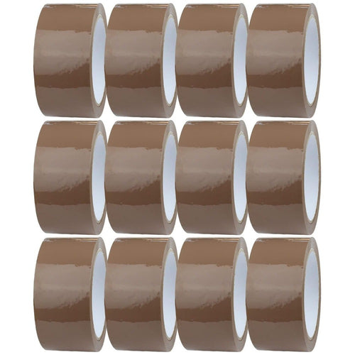 Brown Packaging Tape 12 Rolls 48mm x 66m Strong Adhesive Parcel Packing Tape for Boxes Postage Moving House Storage Warehouse Office Compatible with Tape Dispensers